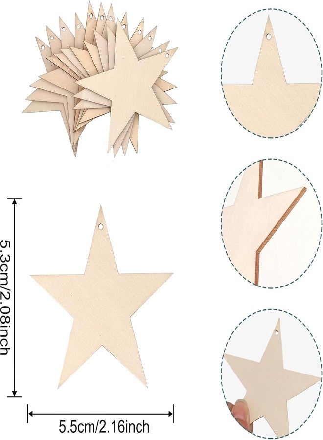 Cliths 15Pcs Star Wood Cutouts for DIY Crafts Unfinished Wooden Star Ornaments with Hole to Paint Hanging Stars for Kids Art, 4th July Party Home Decoration - Image 2